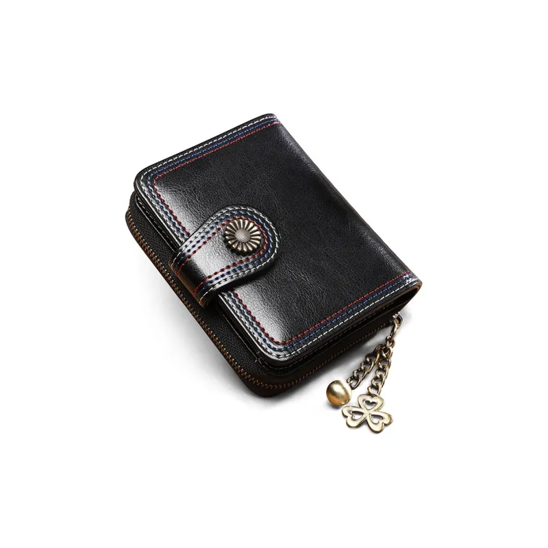 VINEY Cow Leather Clutch Wallet Trumpets Women's Black-3