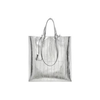 FERRAGAMO Layered Eel Skin Tote Bag Shopping Bag Handbag Men's Silver