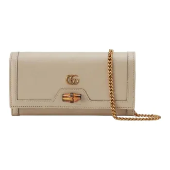 GUCCI WocDiana Bamboo Leather Shoulder Bag Crossbody Bag Wallet Mini Women's Elephant Gray