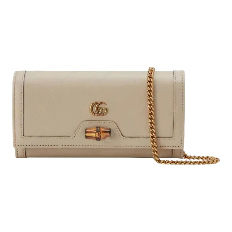 GUCCI WocDiana Bamboo Leather Shoulder Bag Crossbody Bag Wallet Mini Women's Elephant Gray-0