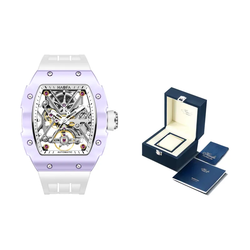 HaofaTourbillon Mechanical Movement Rubber Strap Watch Men's Watches Cut-Out Dial-5