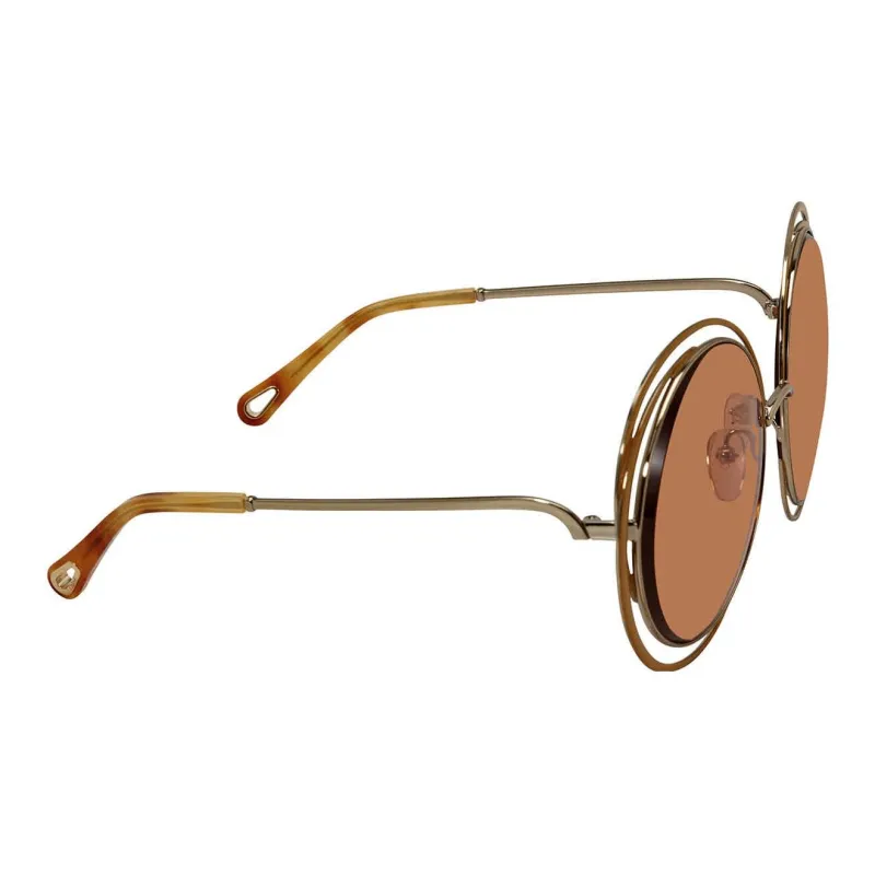 Chloe Metal Irregular Shape Sunglasses Unisex Brown-2