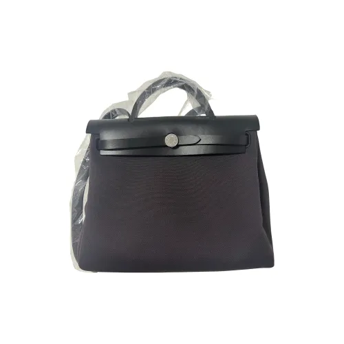 HERMES Herbag Zip Reversible Canvas With Cow Leather Canvas Bag Handbag Shoulder Bag Crossbody Bag Regular Unisex Black