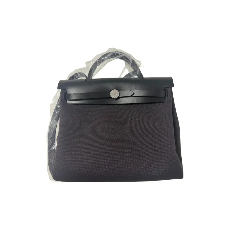 HERMES Herbag Zip Reversible Canvas With Cow Leather Canvas Bag Handbag Shoulder Bag Crossbody Bag Regular Unisex Black-0