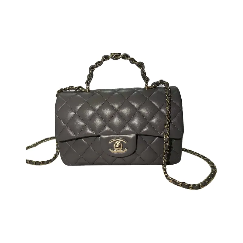 CHANEL Classic Flap CF Sheepskin Handbag, Shoulder Bag, Crossbody Bag Mini Women's Gray-0