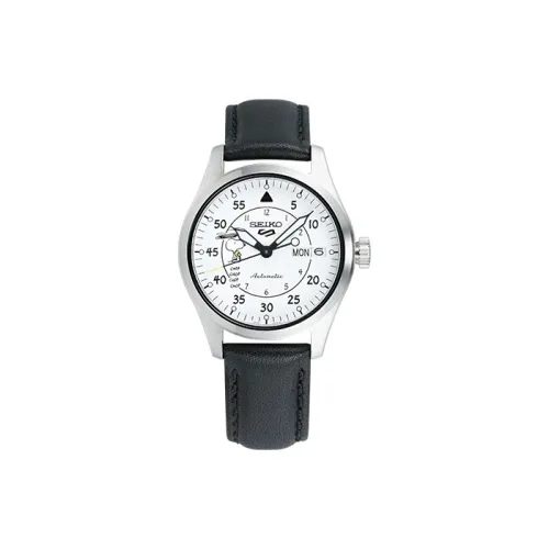 SEIKO NEW 5 Collection Mechanical Movement Leather Watch Bands Japanese / Korean Watches Unisex White Dial