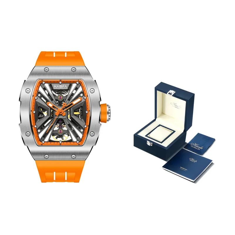 HaofaTourbillon Mechanical Movement Rubber Strap Watch Men's Watches Silver Dial-14