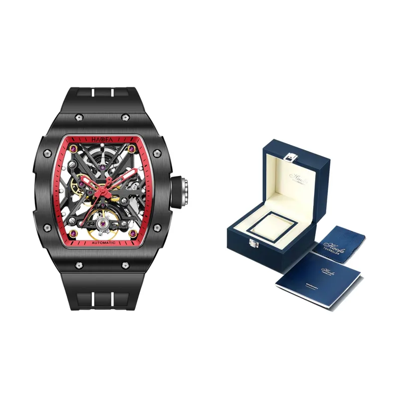HaofaTourbillon Mechanical Movement Rubber Strap Watch Men's Watches Cut-Out Dial-12