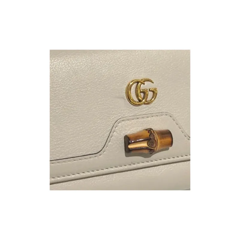 GUCCI WocDiana Bamboo Leather Shoulder Bag Crossbody Bag Wallet Mini Women's Elephant Gray-3