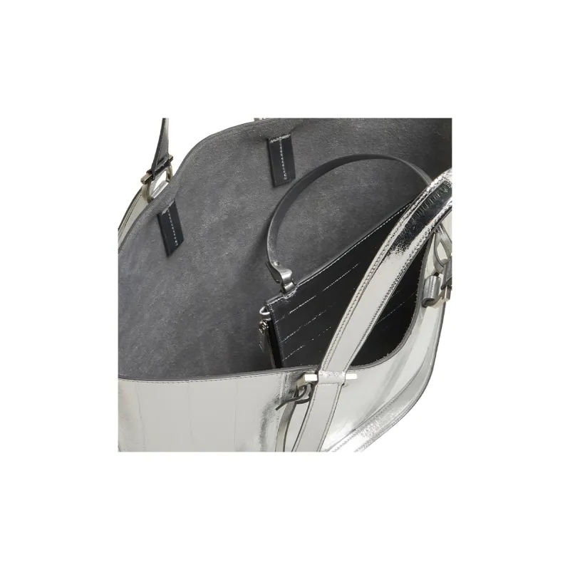 FERRAGAMO Layered Eel Skin Tote Bag Shopping Bag Handbag Men's Silver-4
