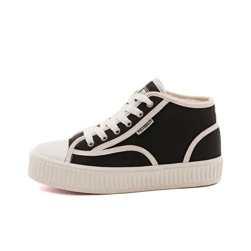 RENBEN Canvas Shoes Women's High-Top Black/Beige