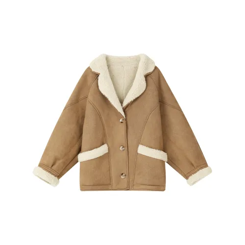 ELF SACK Puffer Jackets Women's Vintage Light Coffee