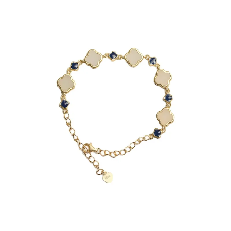 Artisan Lock Heart Jade S925 Silver Hetian Jade Bracelets Women's Pale Greenish White Jade-0