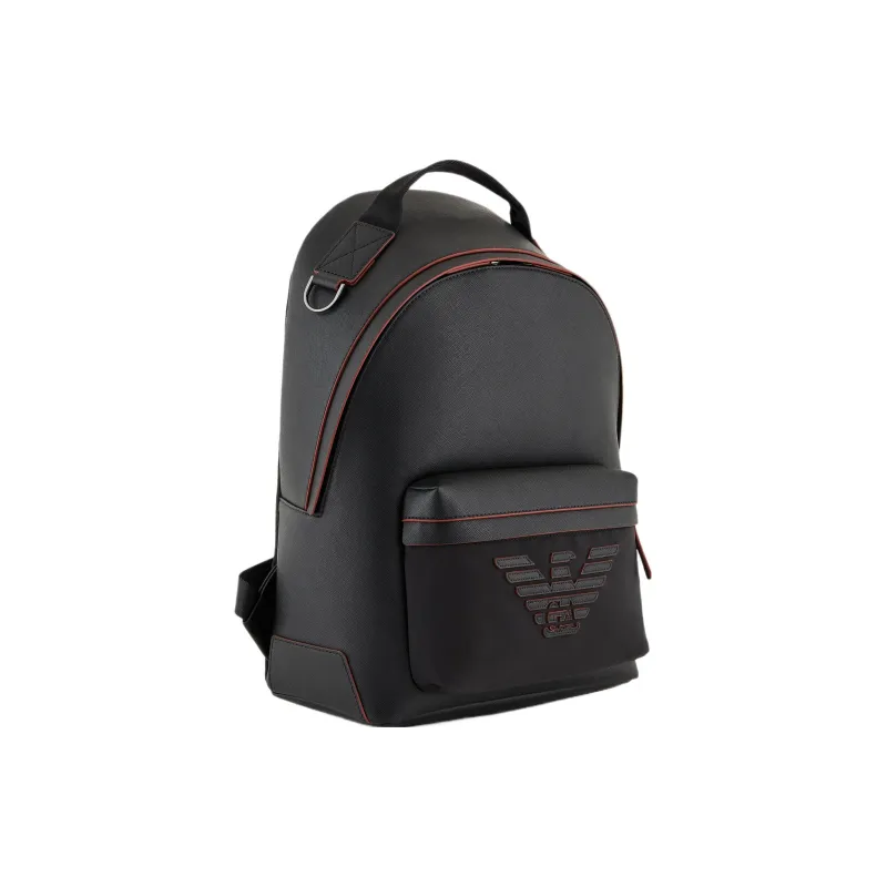 EMPORIO ARMANI Sustainable Series Recycled Nylon Backpack Medium Size Men's Black Red-1