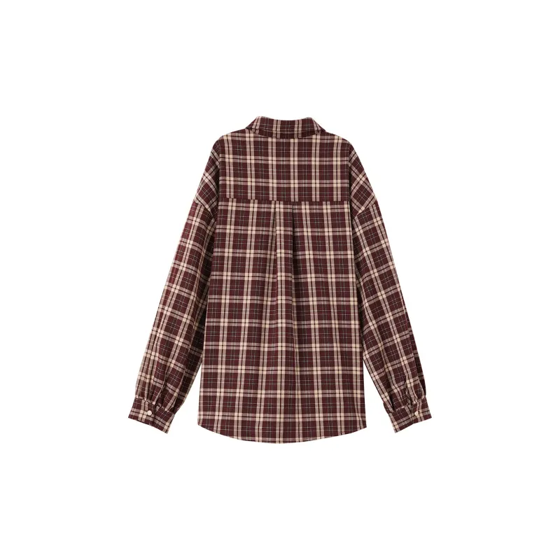 OUNIXUE Shirts Women's Red Plaid-1