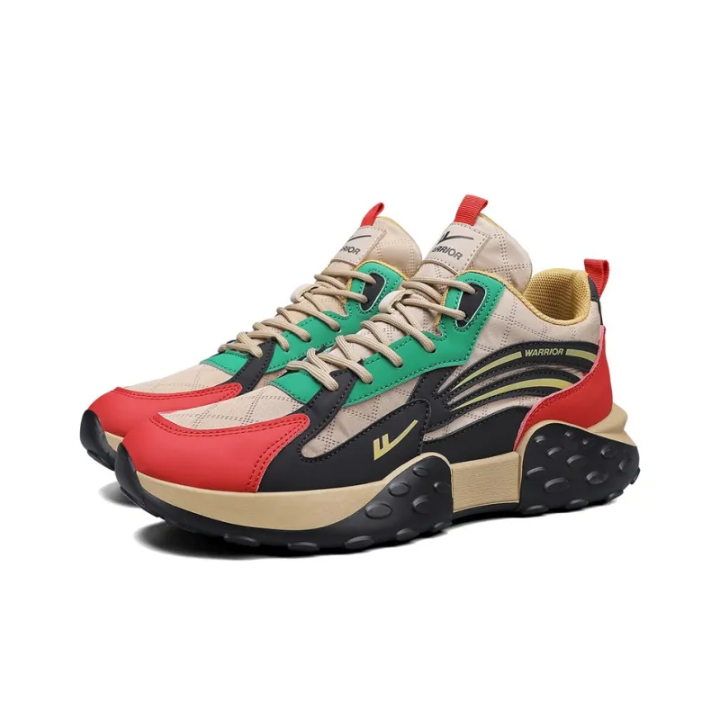 Warrior Anti Slip Wear Resistant High Top Chunky Sneakers Men's Khaki Black Red-2