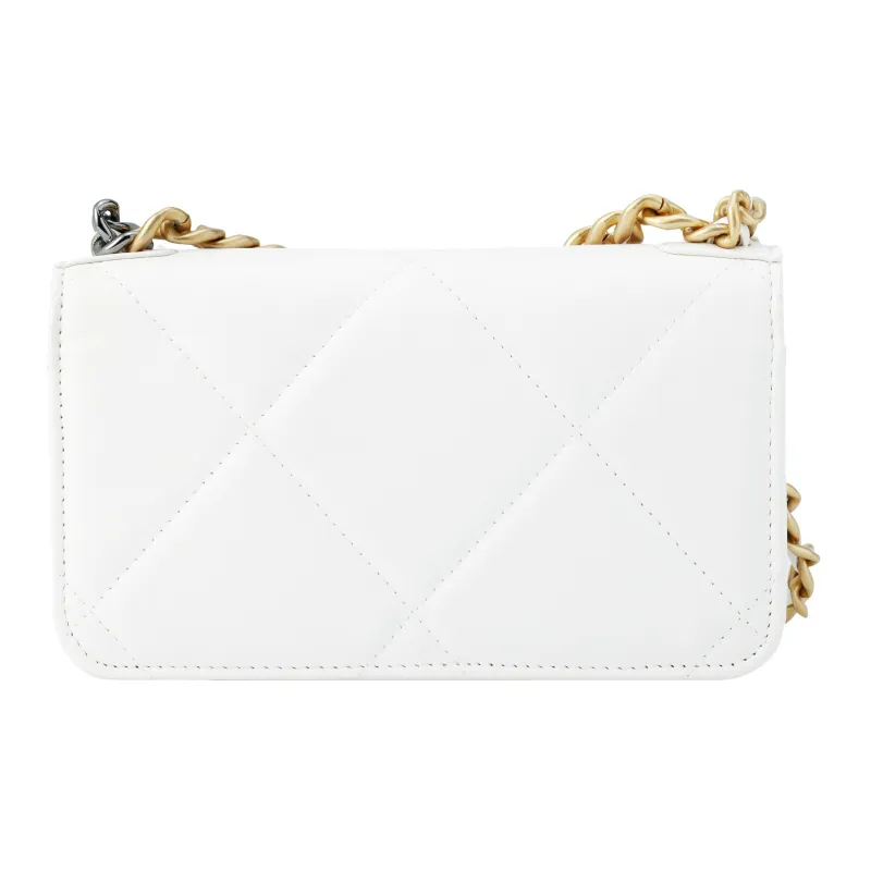 CHANEL 19Bag Shiny Lambskin Crossbody Bag, Shoulder Bag Women's White-2