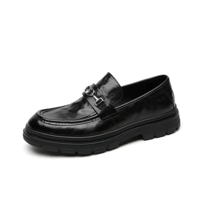 CROWN Delicate Decorative Buckle Loafers Low Top Men's Black One Yard Larger-1
