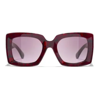 CHANEL Acetate Irregular Shape Sunglasses Men's Red