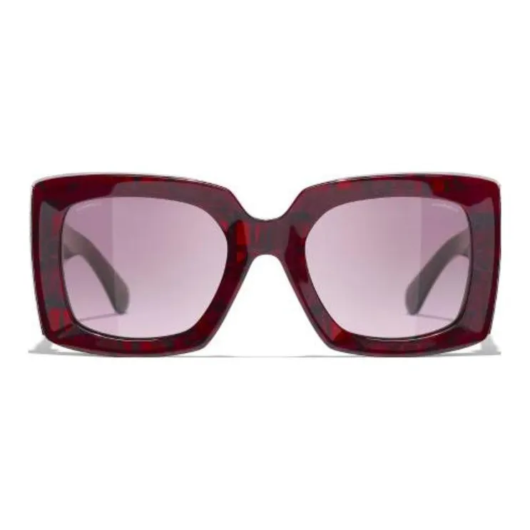 CHANEL Acetate Irregular Shape Sunglasses Men's Red-0