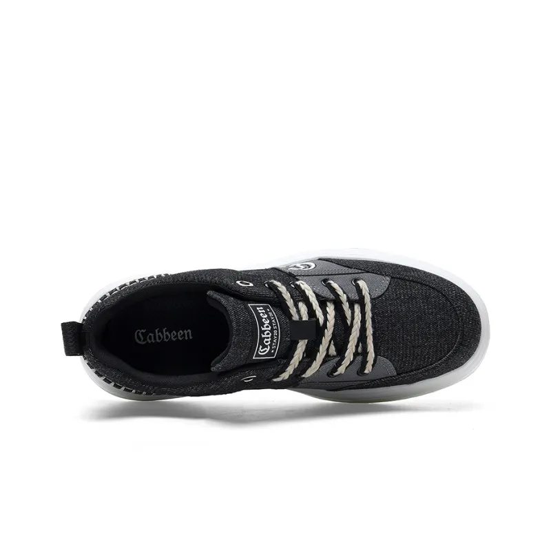 Cabbeen Preppy Durable Everyday Lightweight Anti-Slip Low-Top Skateboard Shoes 5.5cm Men's Black-2