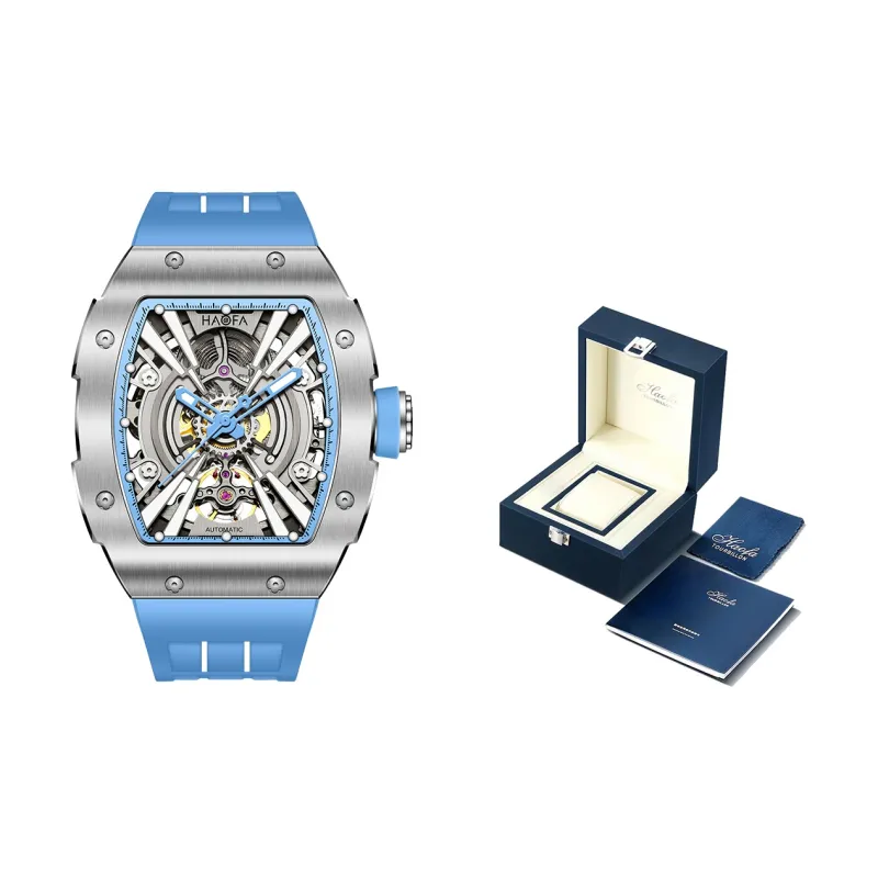HaofaTourbillon Arknights Series Automatic Mechanical Movement Rubber Strap Watch Men's Watches Silver Dial-15