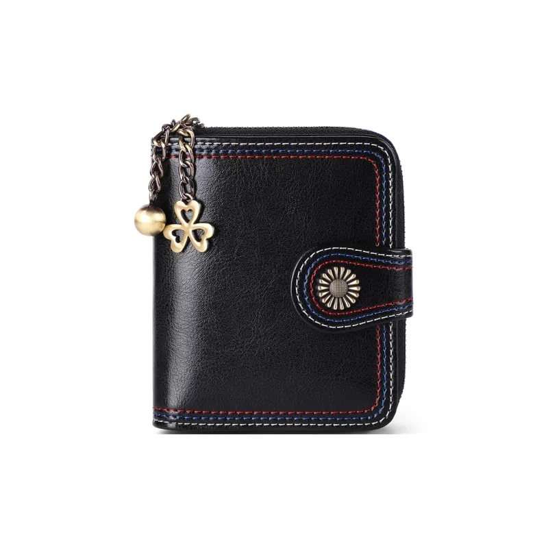 VINEY Cow Leather Clutch Wallet Trumpets Women's Black-1