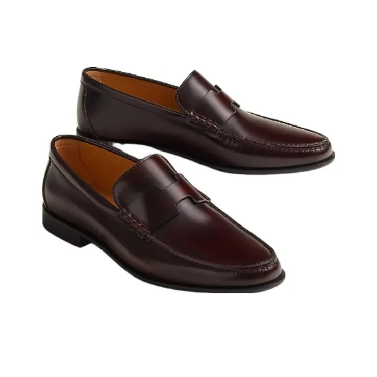 HERMES Loafers Men Red Brown-2