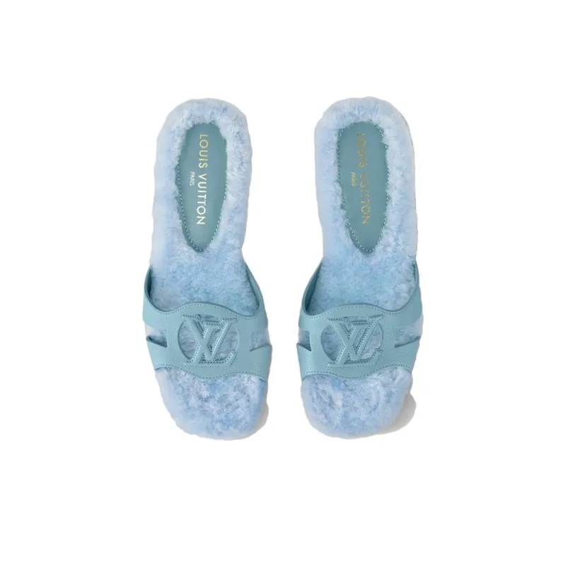 LOUIS VUITTON Isola Rubber Sole Abrasion Resistant Slide Slippers Women's Blue-3