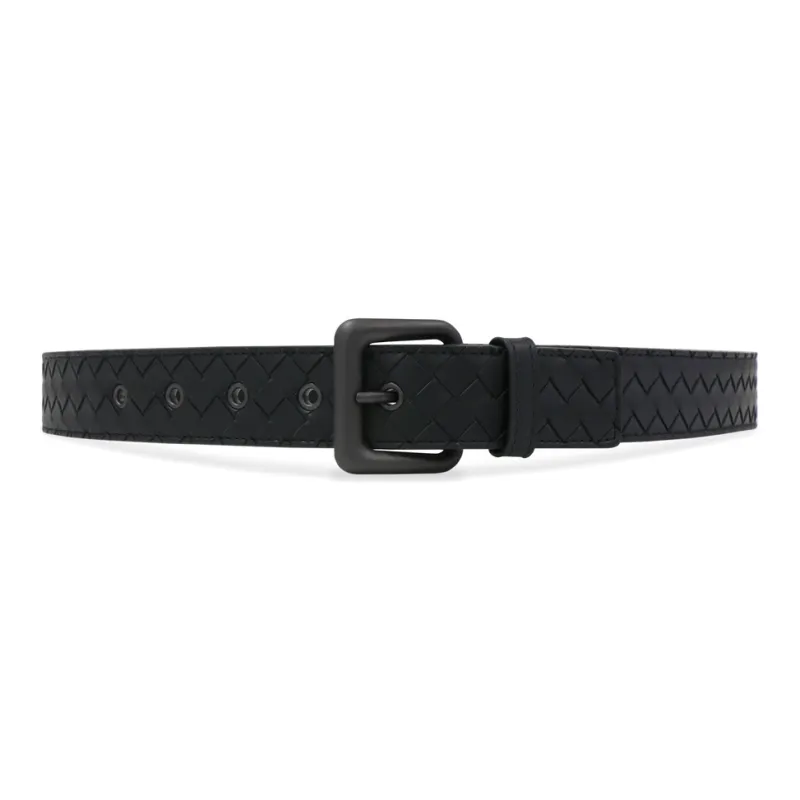 Bottega Veneta Woven Decoration Pin Buckle Leather Belts Unisex Dark Blue-0