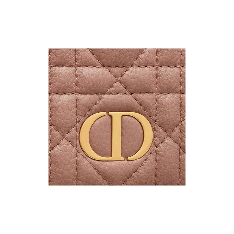 DIOR Caro Soft Calfskin Card Holder Wallet Women's Nude Pink-4