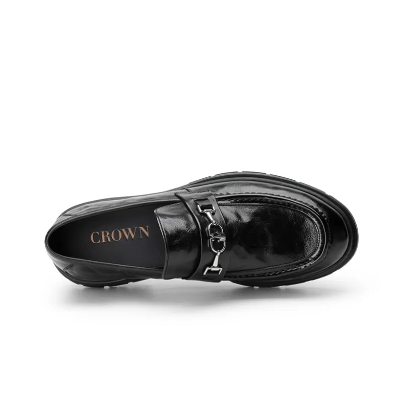 CROWN Delicate Decorative Buckle Loafers Low Top Men's Black One Yard Larger-2