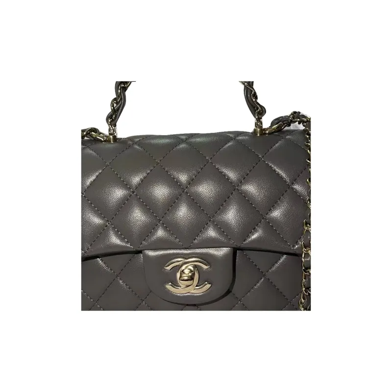 CHANEL Classic Flap CF Sheepskin Handbag, Shoulder Bag, Crossbody Bag Mini Women's Gray-3