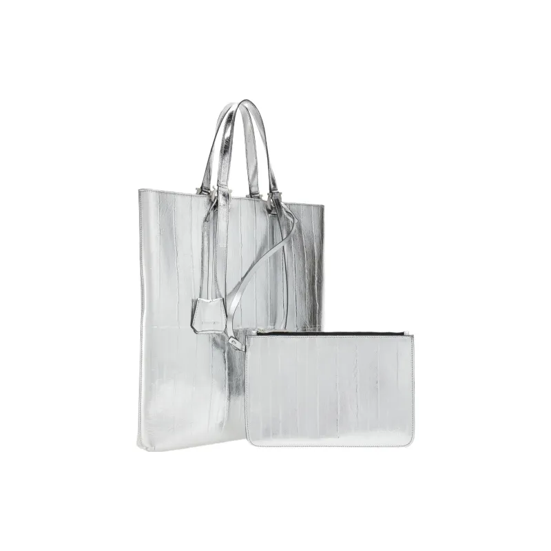 FERRAGAMO Layered Eel Skin Tote Bag Shopping Bag Handbag Men's Silver-1