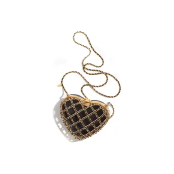 CHANEL Sheepskin Evening Bag, One Shoulder Crossbody Clutch Regular Women's Black/Gold