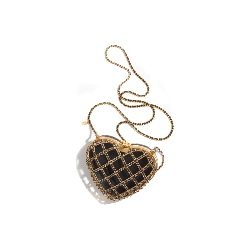 CHANEL Sheepskin Evening Bag, One Shoulder Crossbody Clutch Regular Women's Black/Gold-0