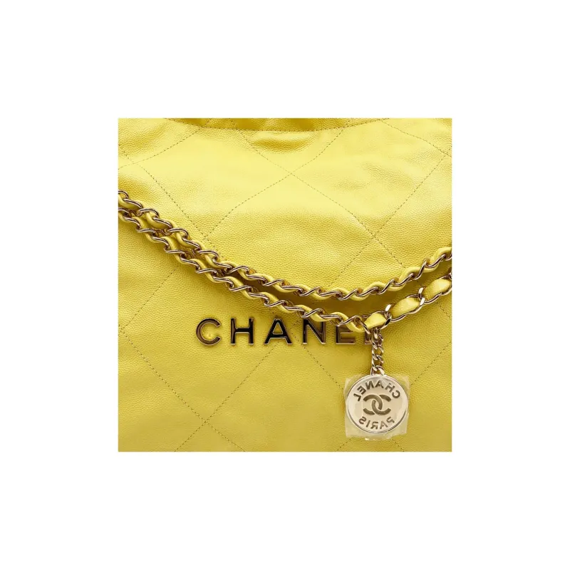 CHANEL 22Bag Grain Cow Leather Tote Bag, Shopping Bag, Portable Crossbody Bag, Shoulder Bag Trumpets Women's Yellow-1
