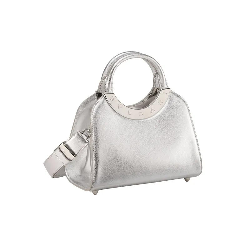 BVLGARI Calfskin Shoulder Bag Crossbody Bag Handbag Small Size Women's Silver-1