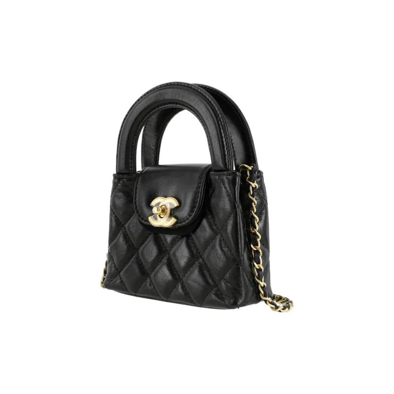 CHANEL Litchi Grain Cow Leather Clutch, One Shoulder Handbag Extra Mini Women's Black-1