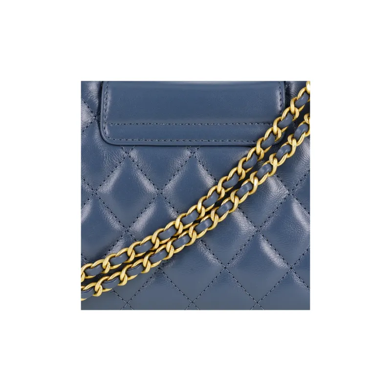 CHANEL Calfskin Crossbody One Shoulder Handbag Mini Women's Gray Blue-4