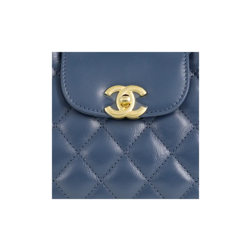 CHANEL Calfskin Crossbody One Shoulder Handbag Mini Women's Gray Blue-3