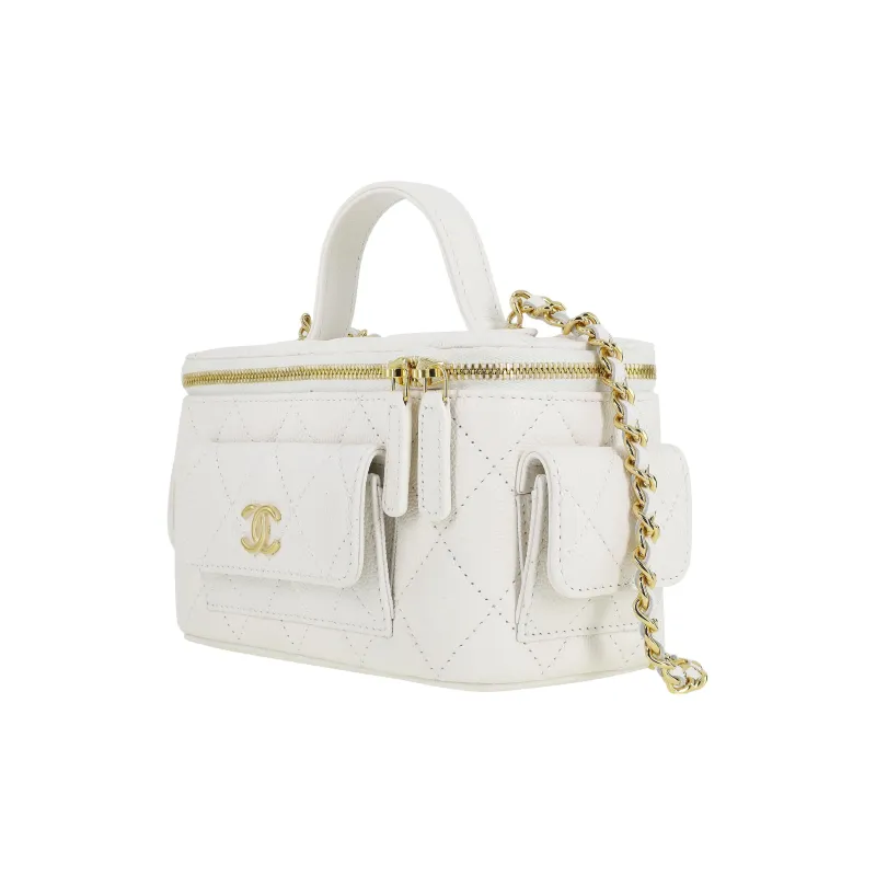 CHANEL Calfskin Box Bag, Handbag, Shoulder Bag, Crossbody Bag Women's White-1