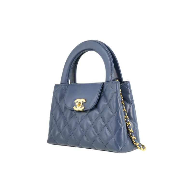 CHANEL Calfskin Crossbody One Shoulder Handbag Mini Women's Gray Blue-1