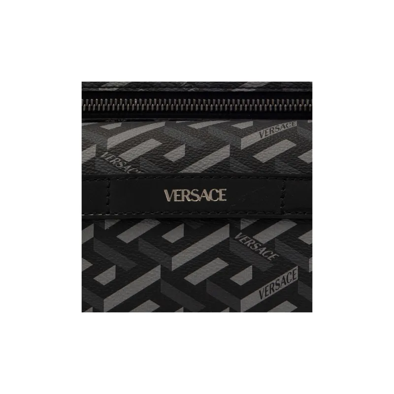 VERSACE Greca Cow Leather Sling Bag Fanny Pack Men's Black Gray Color-3