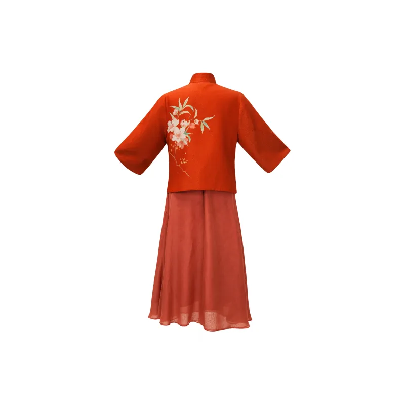 Clothes Cut By Time Cheongsam Women's Orange Red-1