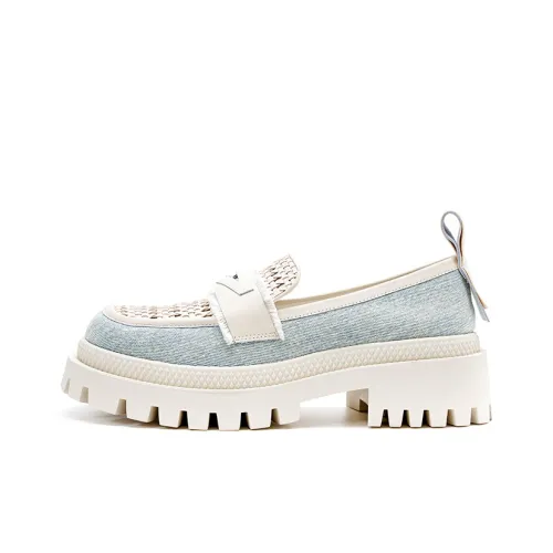 R'AZZURRO Loafers Women's Low-Top Denim With Linen White