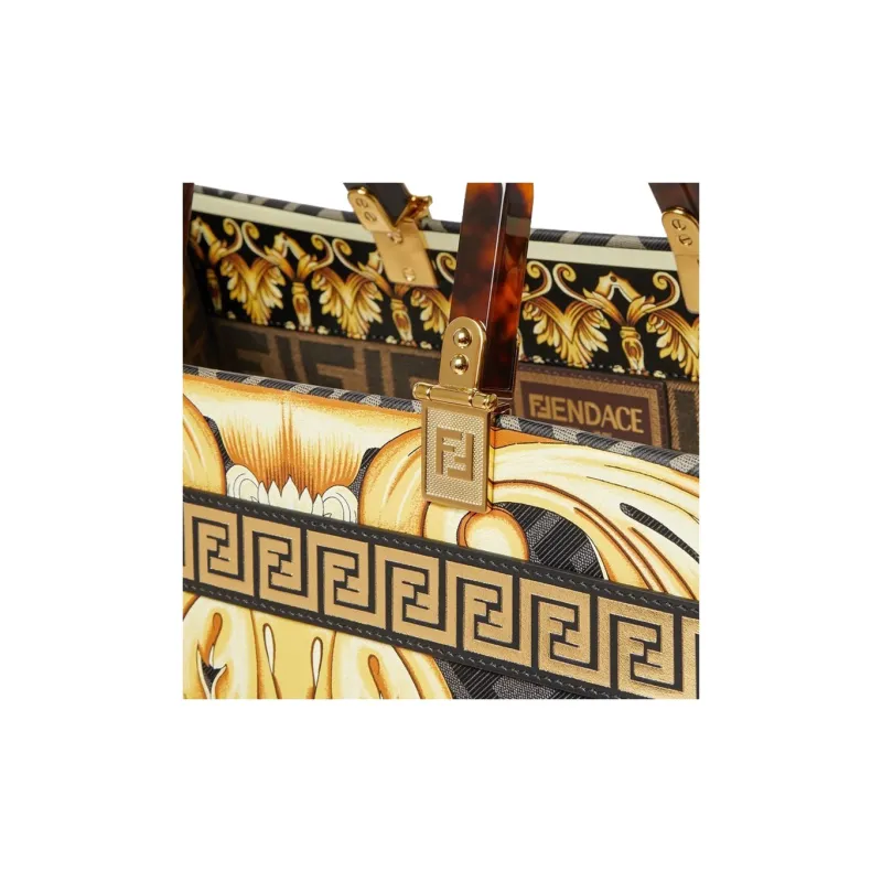 VERSACE FENDI Collaboration Leather Tote Bag Shopping Bag Shoulder Bag Crossbody Bag Handbag Women's Multicolor-3