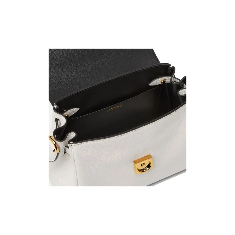 VERSACE La Medusa Leather Shoulder Bag, Crossbody Bag, Handbag Women's White & Black-3