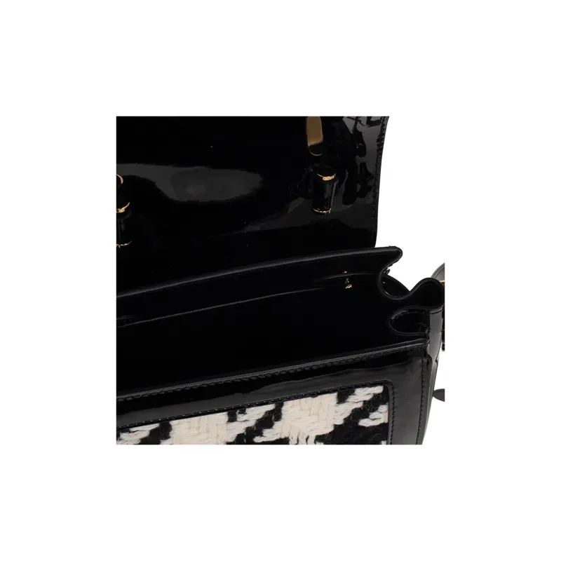 VERSACE La Medusa Floral Tweed Shoulder Bag, Crossbody Bag, Handbag Small Size Women's Black-4