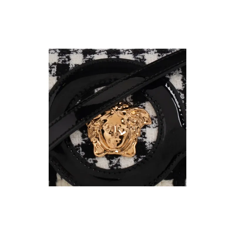 VERSACE La Medusa Floral Tweed Shoulder Bag, Crossbody Bag, Handbag Small Size Women's Black-3